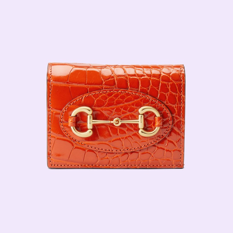 621887.EV48G.7527.001.080.0000.Light Gucci Horsebit 1955 crocodile card case wallet